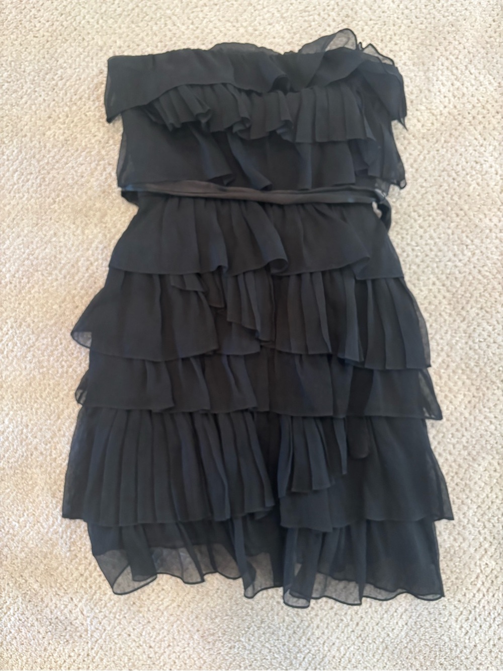J. Crew Black Strapless Tiered Ruffle Dress Silk Size 0
